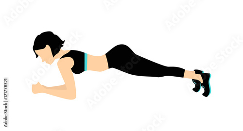 Woman doing plank. Silhouette of a woman doing body exercise for getting fit and slim.