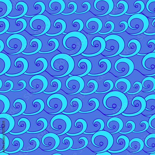 blue waves of the sea seamless pattern for children © sofi01sp