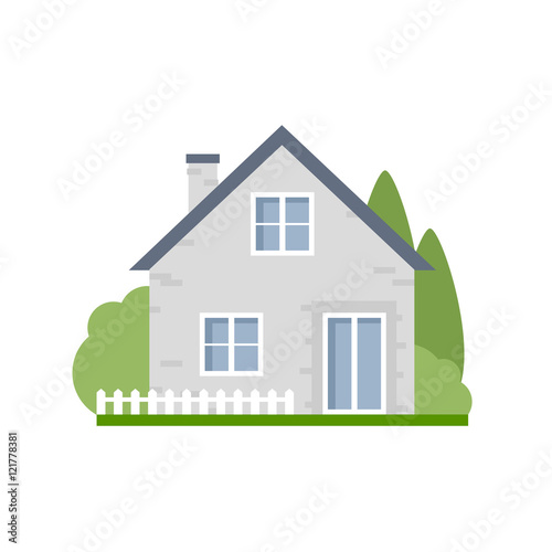 Isolated cartoon house. Simple suburban house. Concept of real estate, property and ownership.