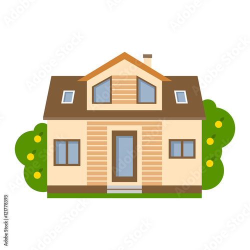 Isolated cartoon house. Simple suburban house. Concept of real estate, property and ownership.