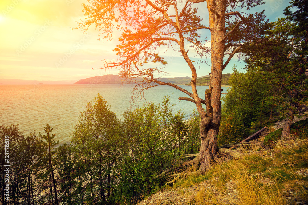 Mountain lake in autumn at sunset. Norway Mountain lake in autumn at sunset. Norway