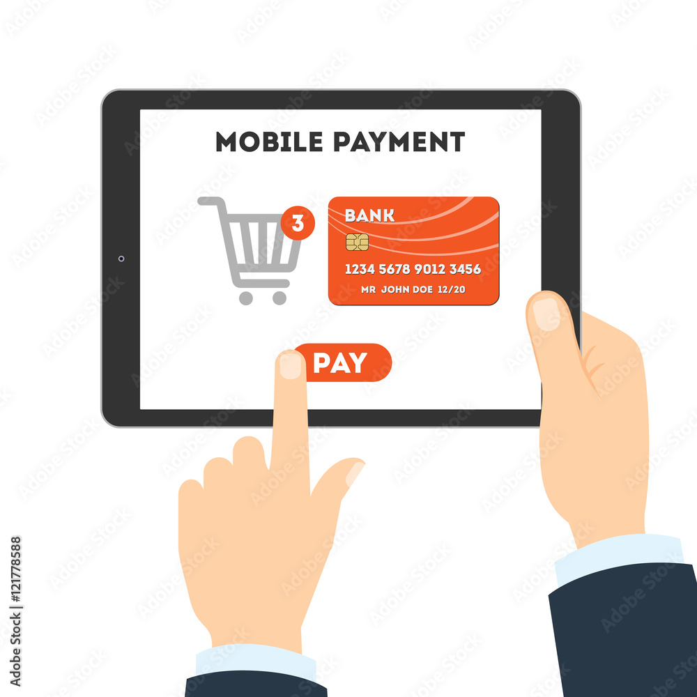 Mobile payment concept. Easy transaction with mobile banking. Credit card in tablet. Payment through internet. Mobile payment concept. Easy transaction with mobile banking. Credit card in tablet. Payment through internet.