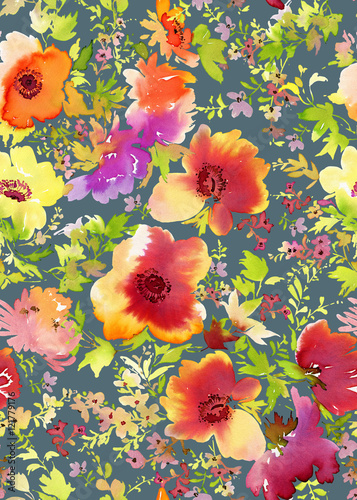 Seamless pattern with flowers watercolor