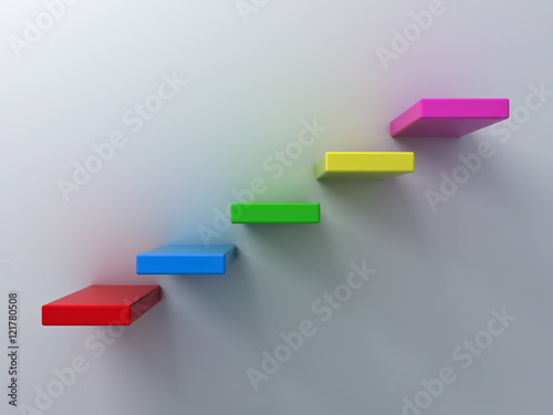 Abstract stairs or steps concept on white wall background with shadow 3D rendering