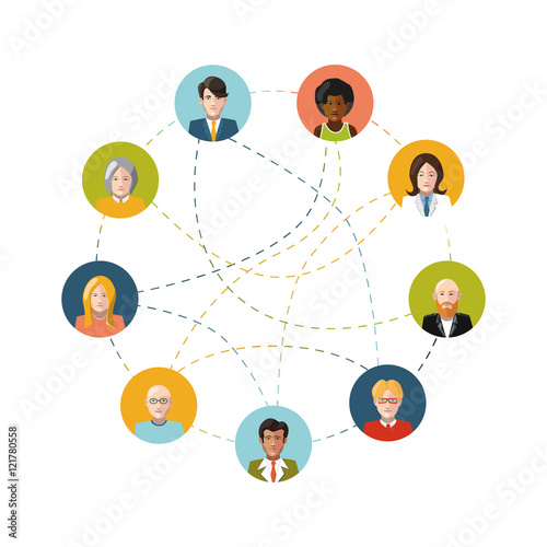 Social network with flat people on white
