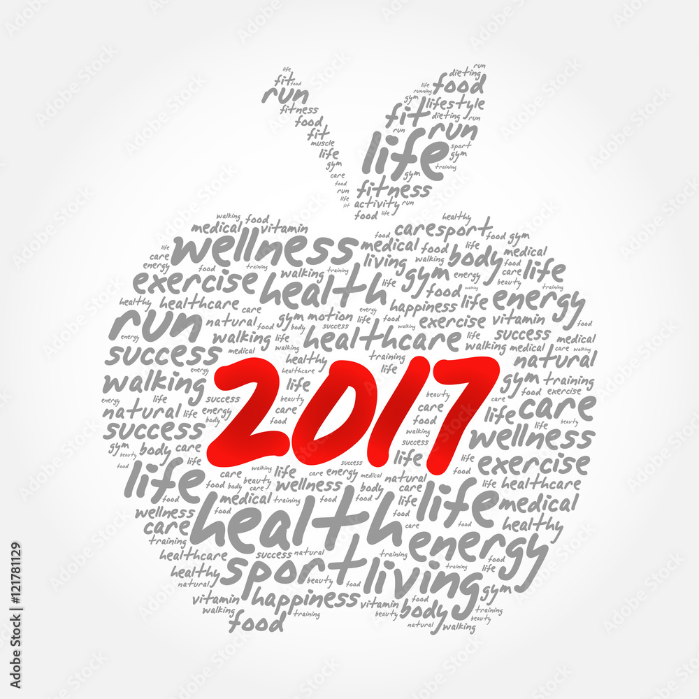 Fototapeta premium 2017 apple word cloud collage, health goals concept background