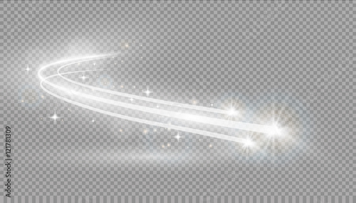 Abstract vector magic glow star light effect with neon blur curved lines. Sparkling dust star trail with bokeh.