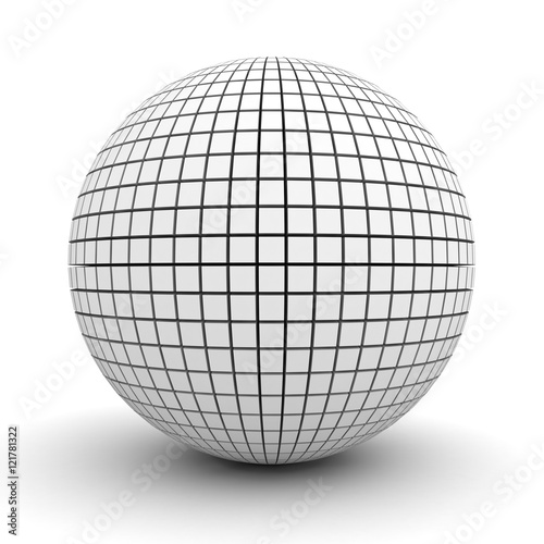 White polygonal sphere isolated over white background with shadow 3D rendering
