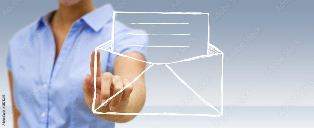 Φωτογραφία Businesswoman touching manuscript contact icon with his finger