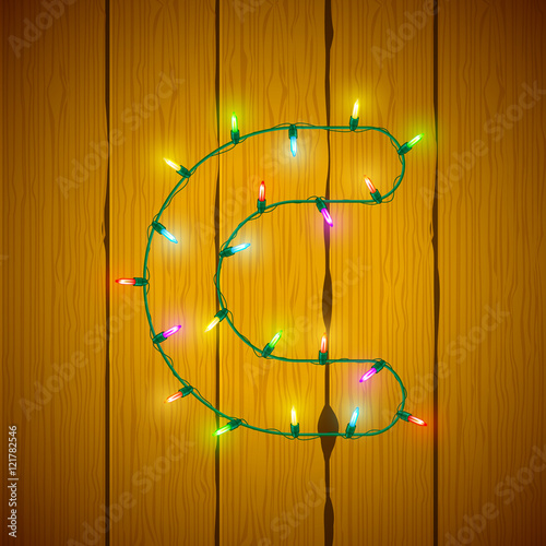 Letter C Colorful Glowing Christmas Lights. Vector illustration