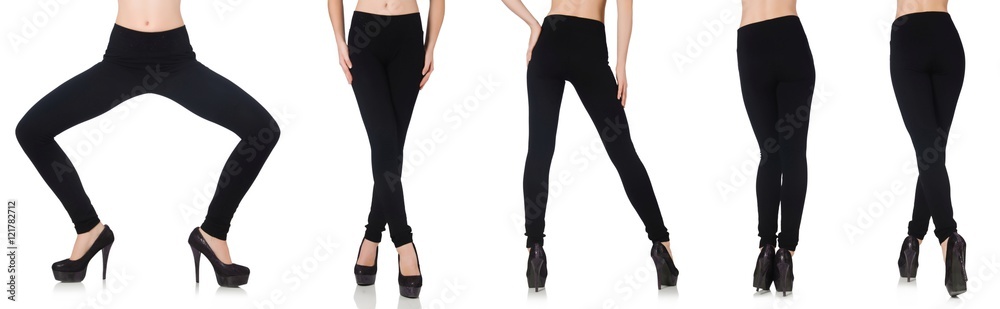Black leggings in beauty fashion concept isolated on white Black leggings in beauty fashion concept isolated on white