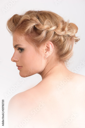 Portrait of beautiful blonde woman with hairstyle