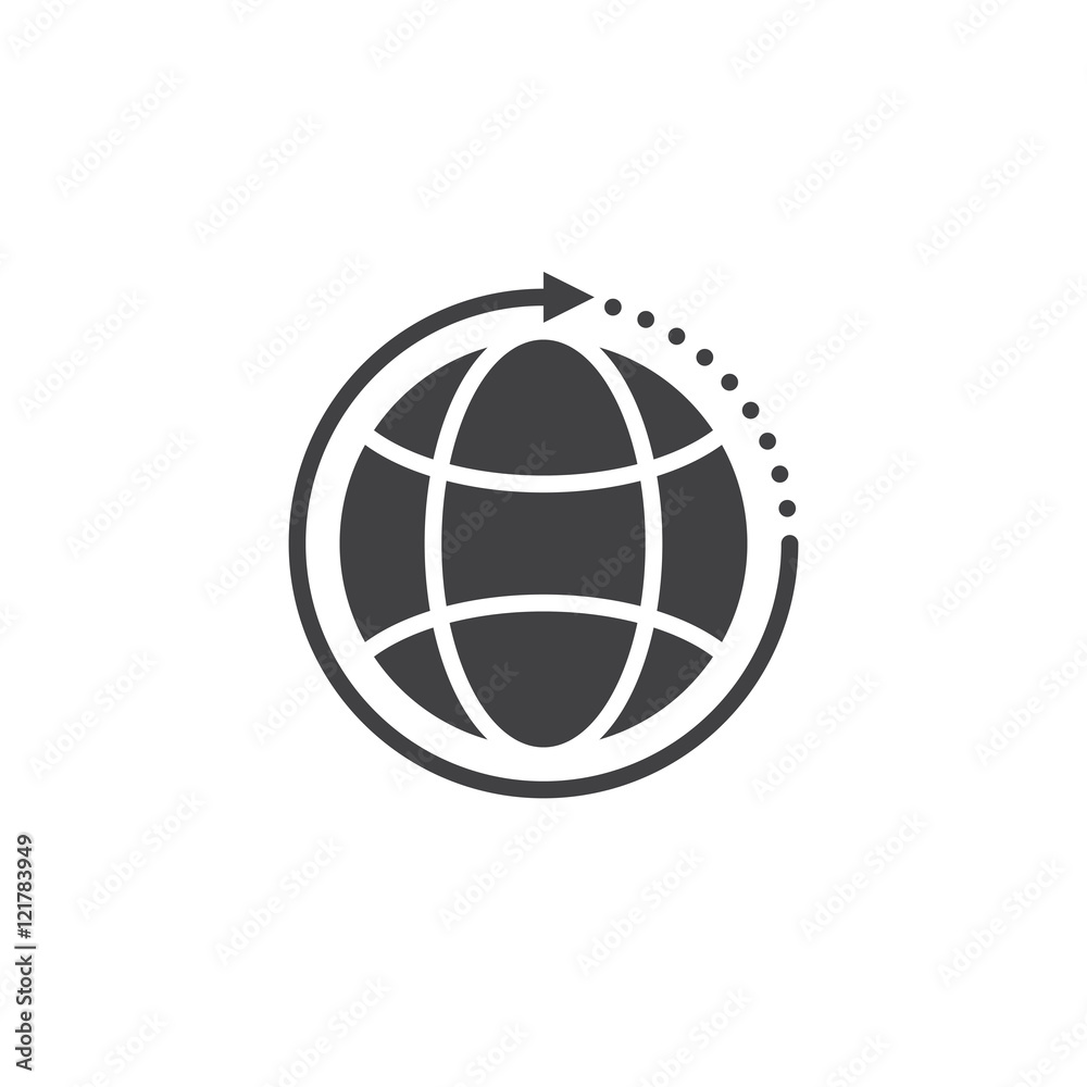 around the world icon vector, globe with arrow solid sign, pictogram isolated on white, logo illustration around the world icon vector, globe with arrow solid sign, pictogram isolated on white, logo illustration