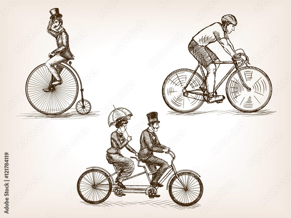 Obraz premium Vintage bicycles sketch vector illustration