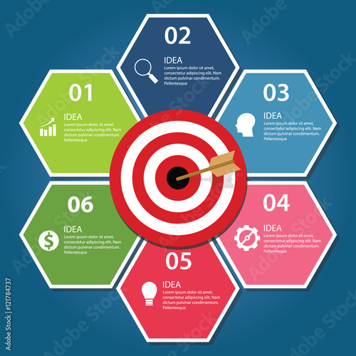 Business target infographic dart board arrow concept of goals achievement
