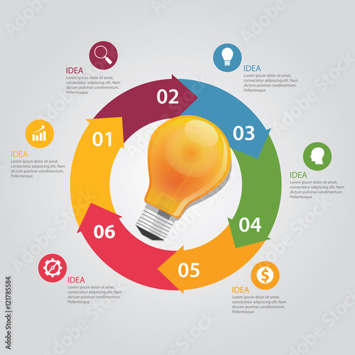six 6 elements of idea info graphic chart circle vector bulb  business shine