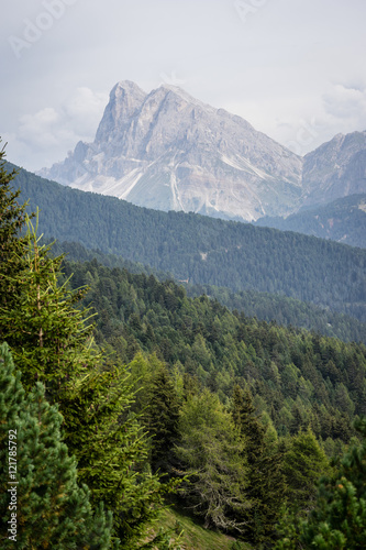 Vertical view of dramatic mountains landscape. Photo of summer landscape in Italian Dolomites. UNESCO World Heritage Site. © 1tomm