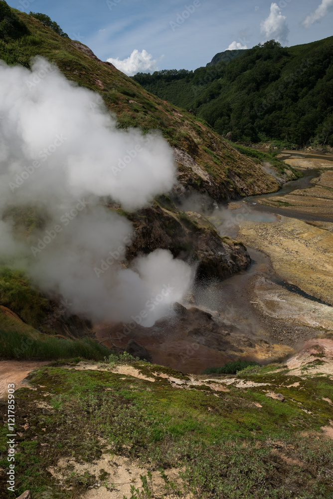 Bolshoy (large) Geyser erupting in Valley of Geysers, Kamchatka, Russia