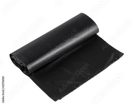 Black plastic polyethylene trash bag