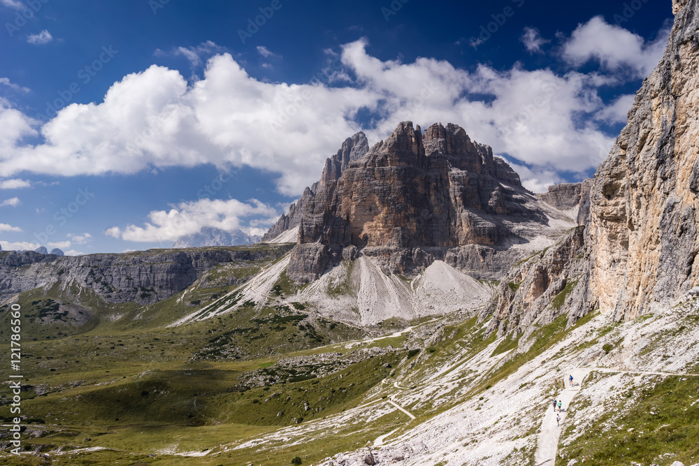 Dramatic mountain landscape in Italian Dolomites.