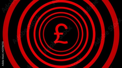 Falling pound sign surrounded by red circles - visual illusion. 3D rendering seamless looping animation 3840x2160, 4k.