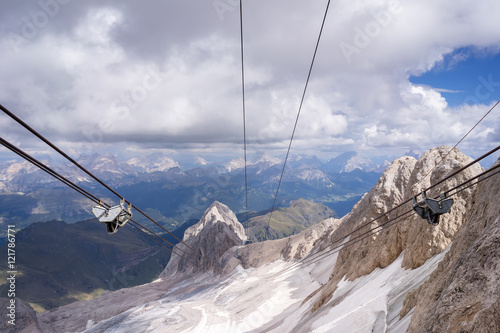 Cable car on Marmolada. The highiest peak in Italian Dolomites.