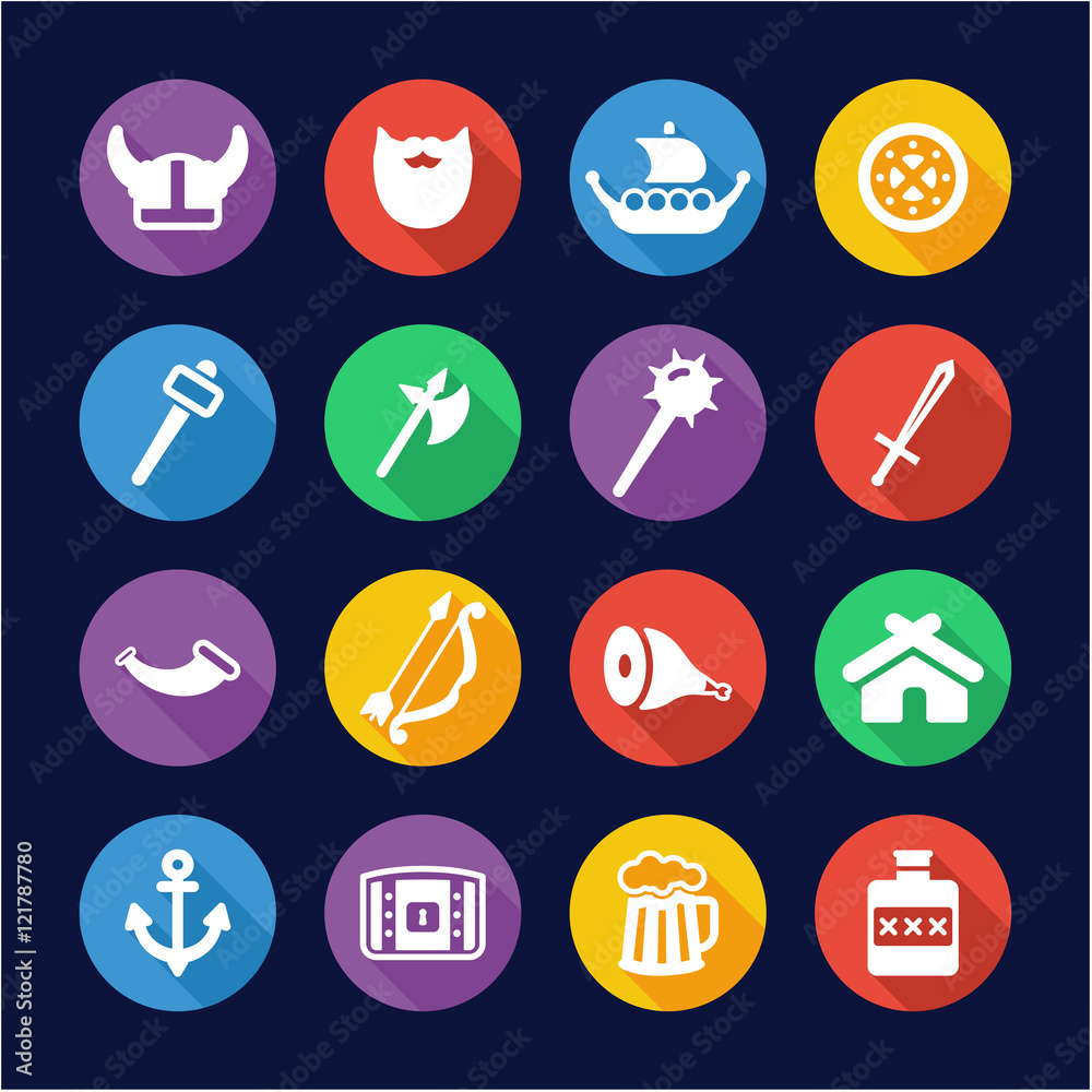 Viking Icons Flat Design Circle