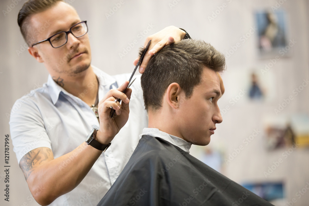 Interior shot of working process in modern Side view portrait of attractive young