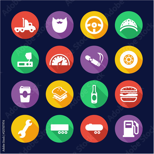 Truck Driver Icons Flat Design Circle