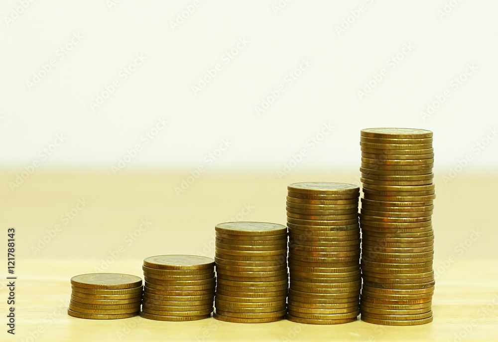 Business chart is made from golden coins, shows an increase Business chart is made from golden coins, shows an increase
