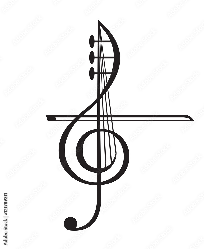 Fototapeta premium monochrome illustration of violin and treble clef 