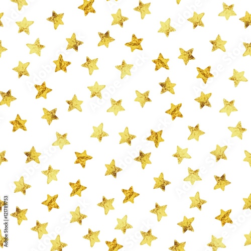 Abstract modern pattern with gold foil stars. Vector illustration. Shiny glamour background.