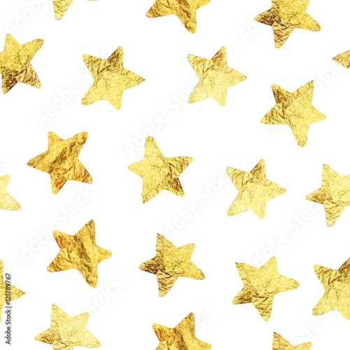 Abstract modern pattern with gold foil stars. Vector illustration. Shiny glamour background.