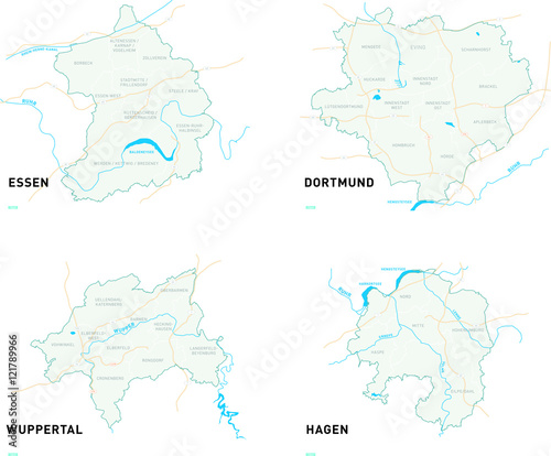 Karten der St  dte Dortmund  Essen  Wuppertal und Hagen.