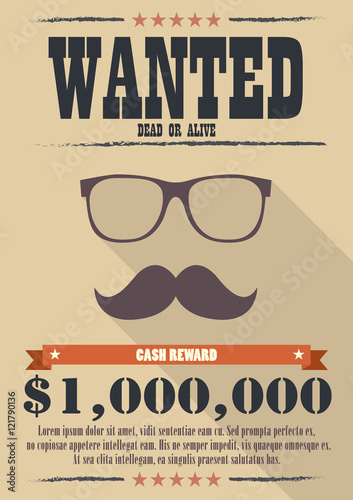 Most wanted man with mustache and glasses poster photo