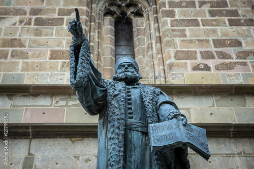 Johannes Honterus statue in front of Black Church in Brasov (Romania) photo