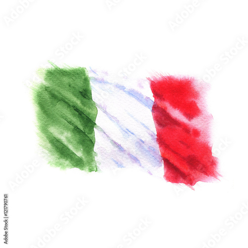 Hand-drawn watercolor flag of the Italy, isolated on the white background.
