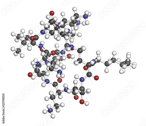 Colistin antibiotic drug molecule. 3D rendering.  photo