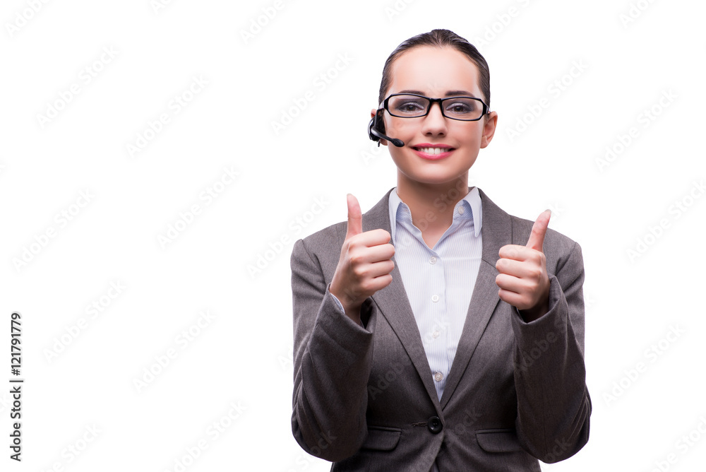 Call center operator in business concept isolated on white Call center operator in business concept isolated on white