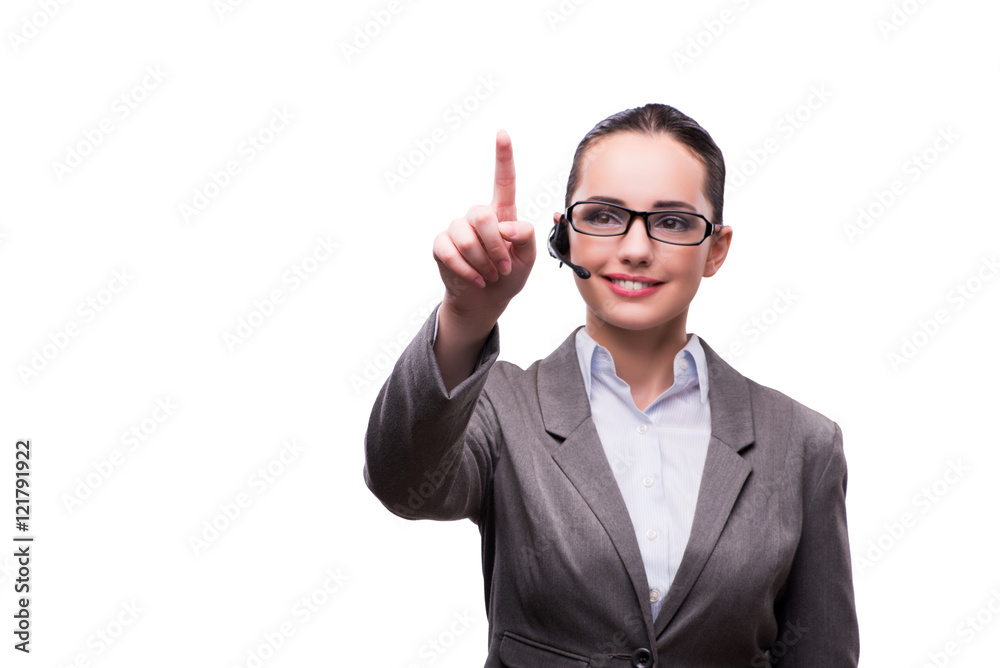 Call center operator in business concept isolated on white Call center operator in business concept isolated on white