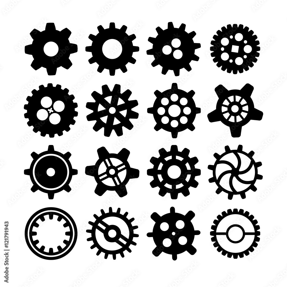 Black different silhouettes of cogwheels on white Black different silhouettes of cogwheels on white