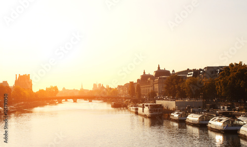Sunrise on river Seine  Paris  France