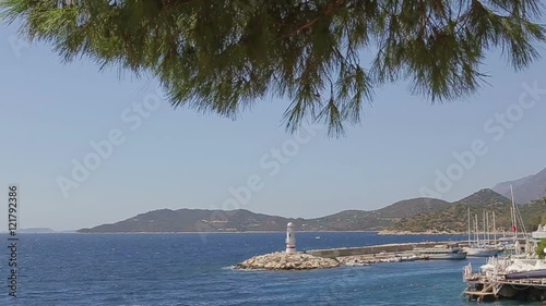 Mediterranean sea coast Lighthouse seaport Slow mo