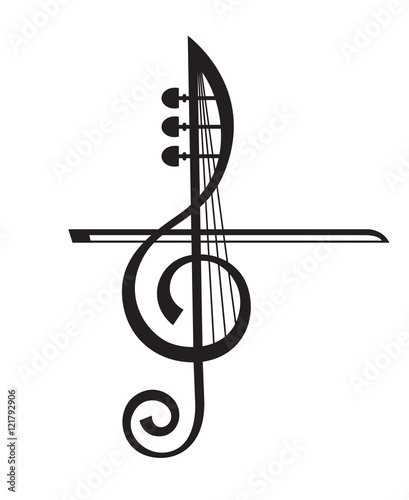 monochrome illustration of violin and treble clef