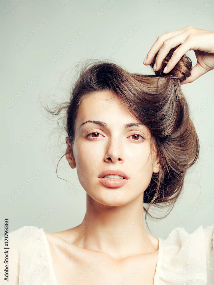 Fototapeta premium pretty stylish girl with brunette hair