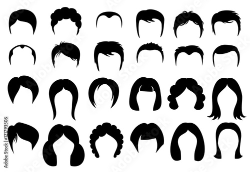 Female and male hair vector hairstyle silhouette icons style