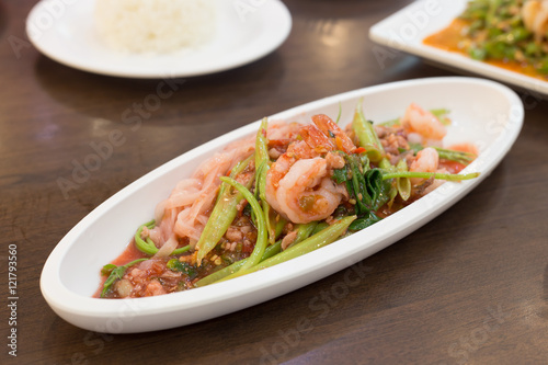 Yen Ta Fur Noodle Salad with Shrimp,Selective focus, Thailand food