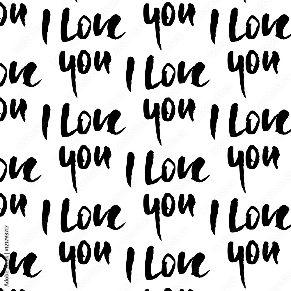 I love you. Greeting card for Valentines day. Hand drawn design elements. Black and white.