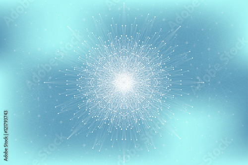 Graphic abstract background communication. Big data visualization. Connected lines with dots. Social networking. Illusion of depth and perspective. Vector illustration.