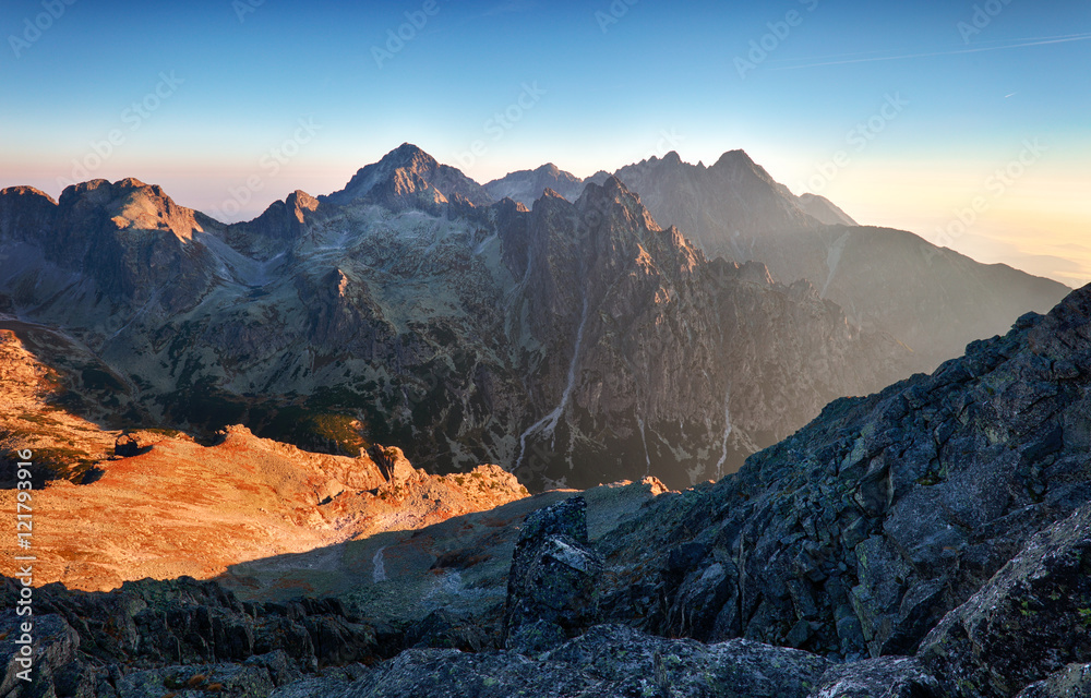 Mountain sunlight at sunrise, Tatras